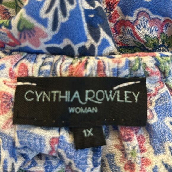 Cynthia Rowley Blue Pink White Floral V-Neck Sleeveless Blouse Size 1 X EUC - Picture 7 of 10